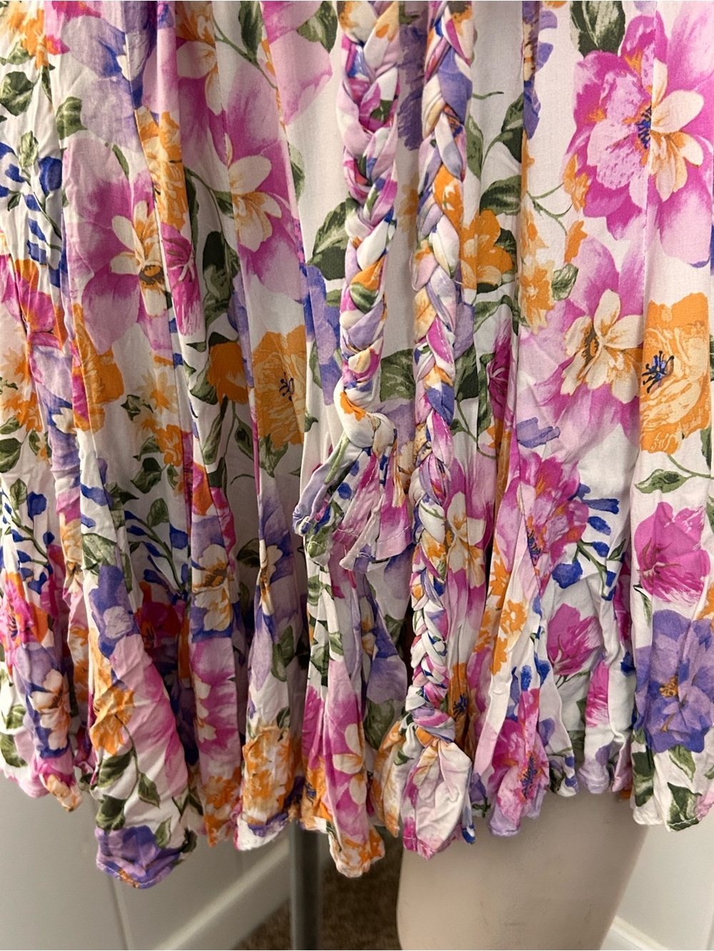 STORIA Floral Mini Dress Small Braided Belt Boho Cottagecore Sundress - Picture 8 of 12